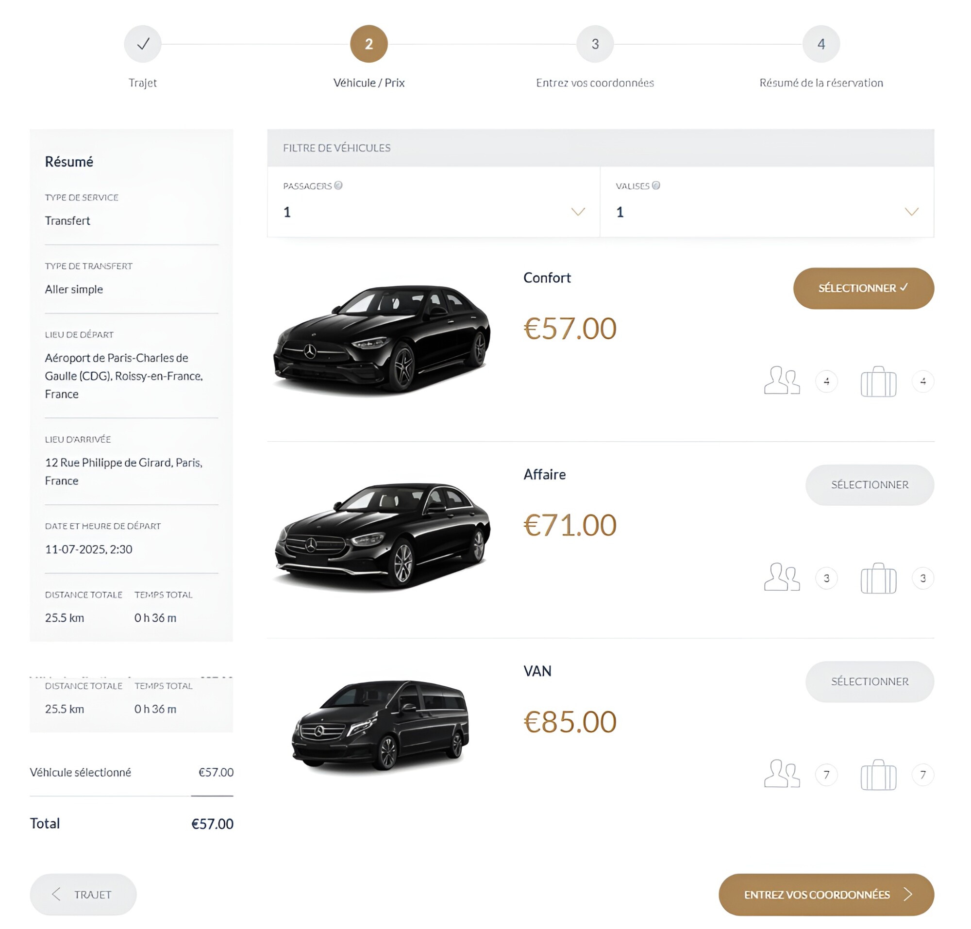 Calculateur pour estimer les tarifs sur un site internet VTC